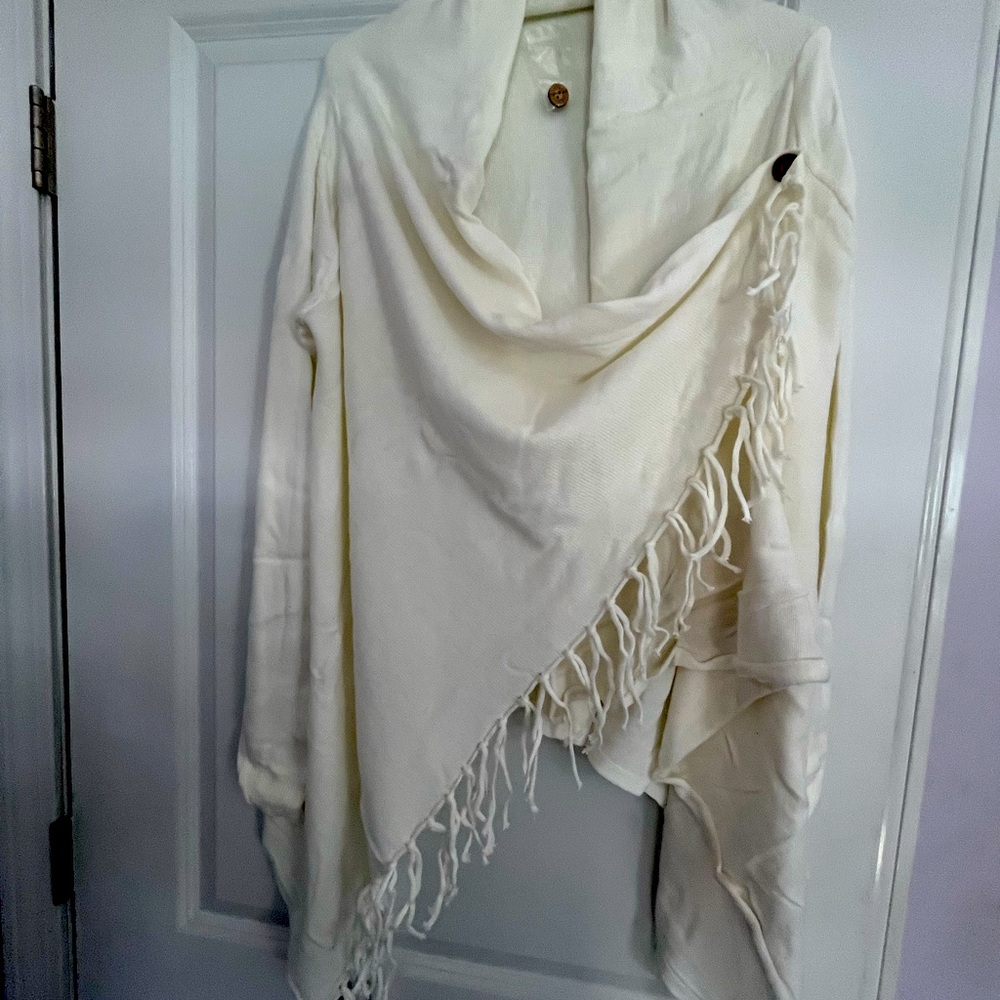 Long Sleeve Fringe Wrap Cardigan